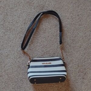 Michael Kors Striped Crossbody Bag in Black and White